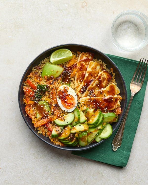 Halloumi Bibimbap with Quinoa & Honey Gochujang Sauce