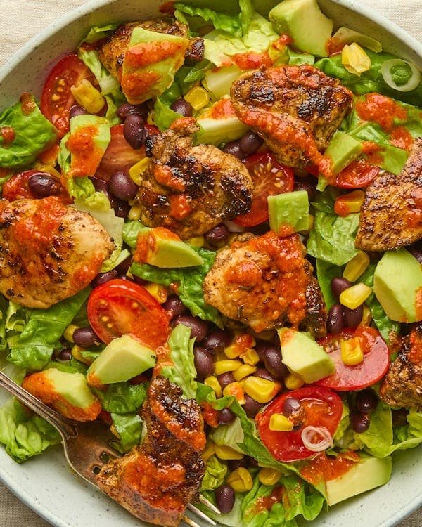 Jerk-spiced Turkey Salad with Black Beans, Charred Corn & Avocado