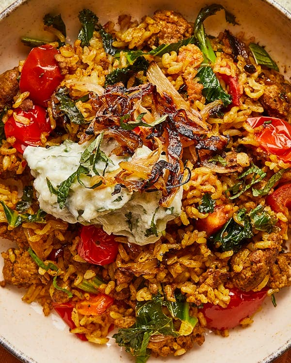Lamb Biryani with Wholegrain Basmati, Caramelised Onion & Cucumber Yoghurt