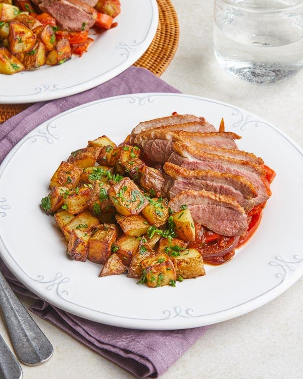 Provençal-style Duck Breast with Parmentier Potatoes, Roast Veg & Olives